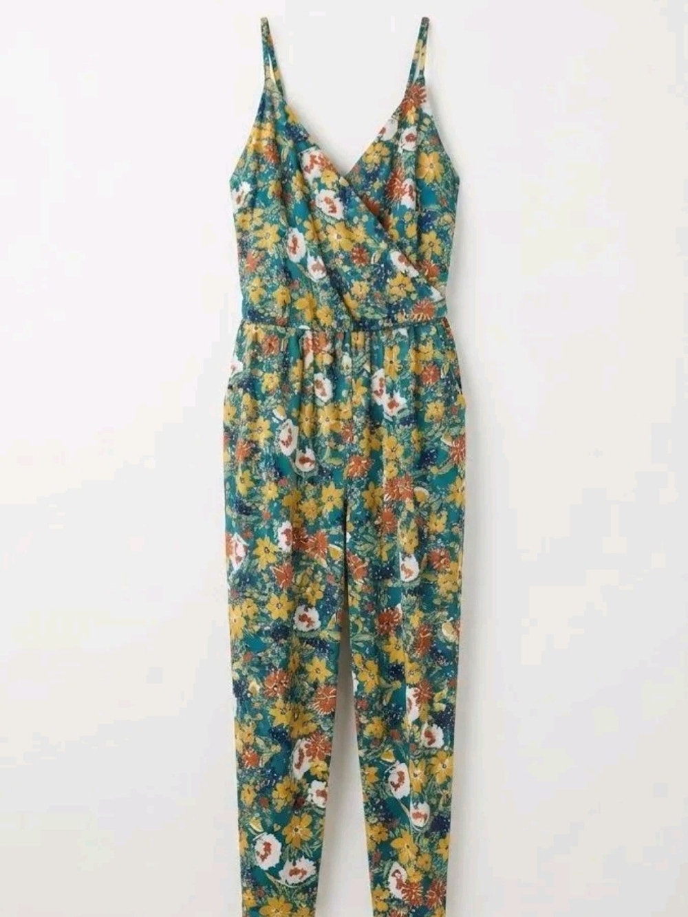 Gilli Teal Floral Spaghetti-Strap Jumpsuit